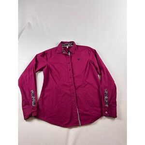 Cinch Womens Western Button Down Shirt Berry Pink Paisley Trim Long Sleeve Sz M